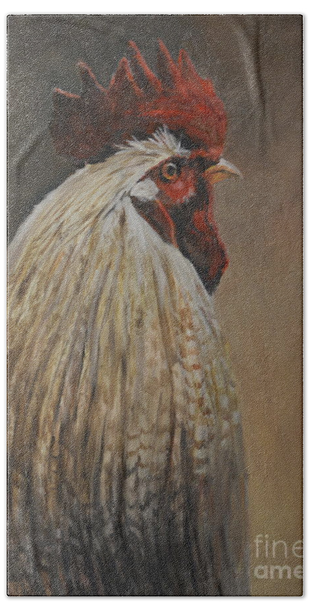 Rooster Hand Towel featuring the painting Proud Rooster by Charlotte Yealey