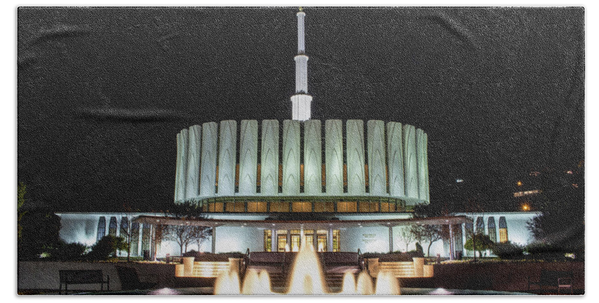 Trees Bath Towel featuring the photograph Provo Temple at Night by K Bradley Washburn