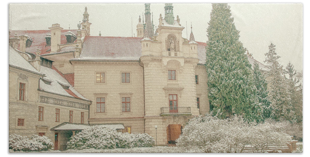 Jenny Rainbow Fine Art Photography Bath Towel featuring the photograph Pruhonice Castle in Winter by Jenny Rainbow