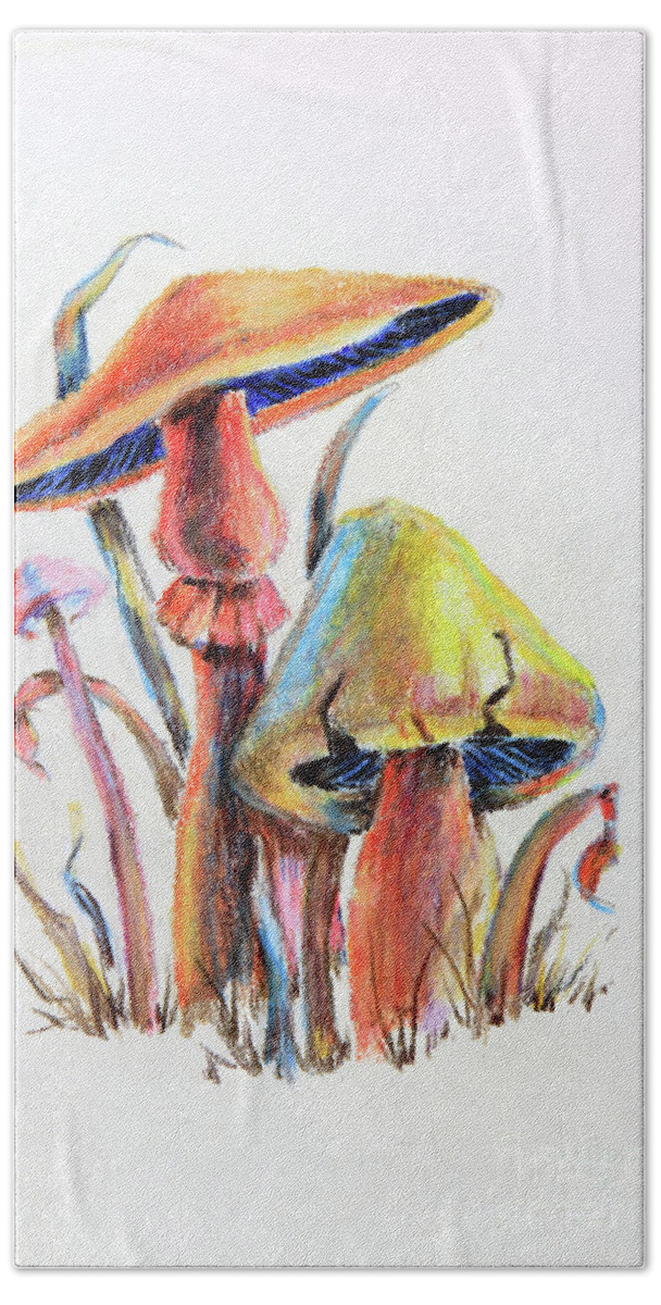 Mushrooms Hand Towel featuring the painting Psychedelic Mushrooms by Pattie Calfy