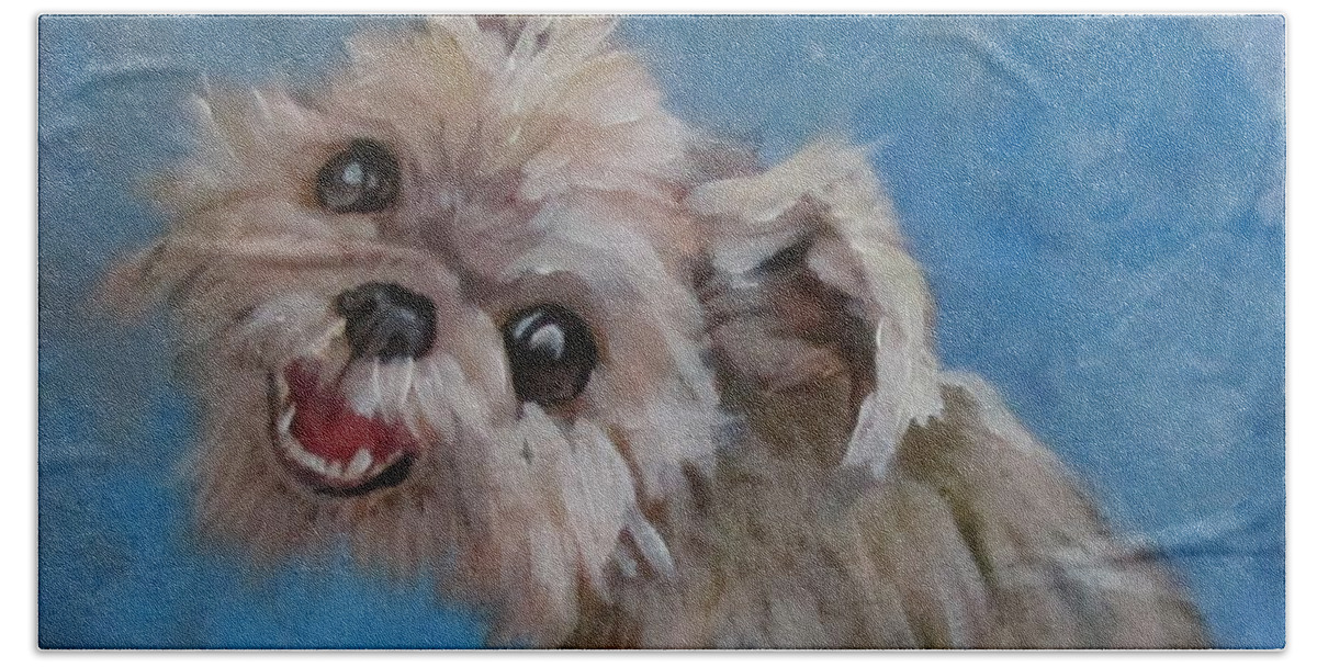 Dog Bath Towel featuring the painting Pudgy Smiles by Barbara O'Toole