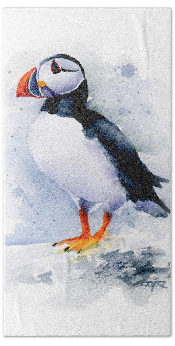 Puffin Hand Towel featuring the painting Puffin by David Rogers