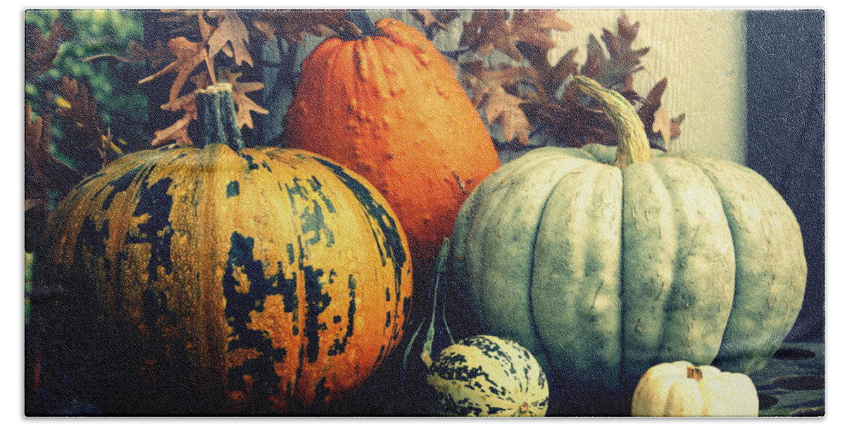 Pumpkins Hand Towel featuring the photograph Pumpkins And Gourds by Joseph Skompski