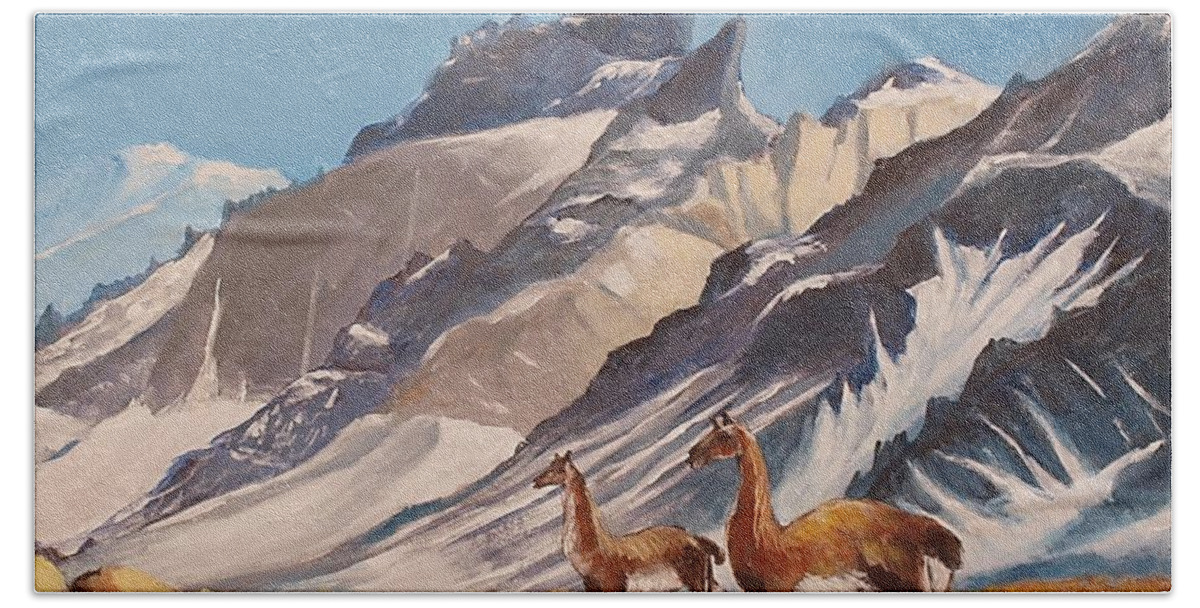Puna Or High Mountains Bath Towel featuring the painting Puna de Atacama by Jean Pierre Bergoeing
