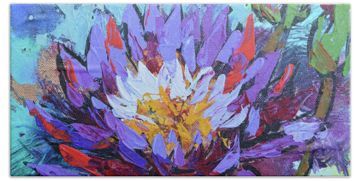Flowers Bath Towel featuring the painting Purple Lotus by Jyotika Shroff