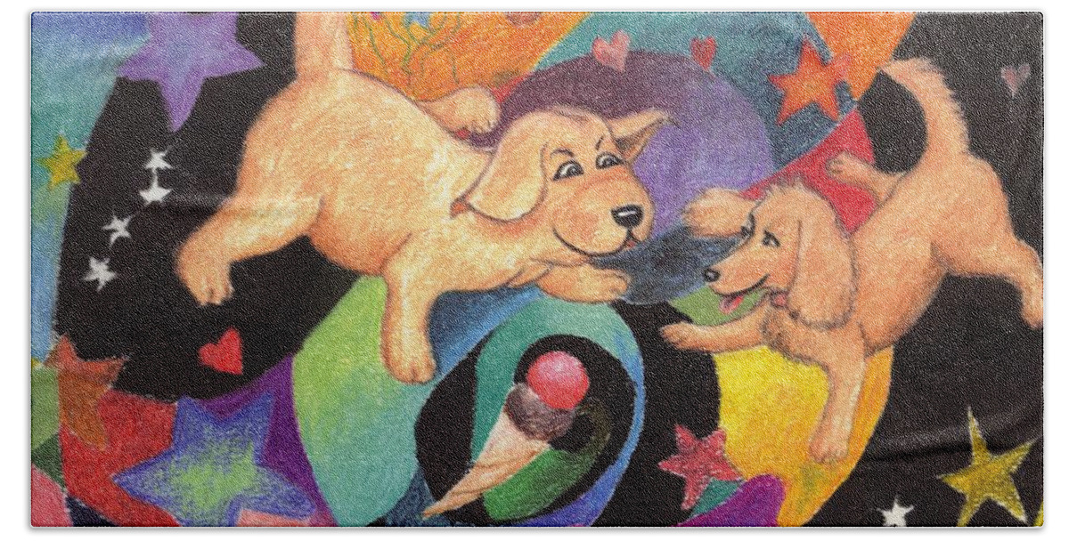 Puppy Bath Towel featuring the pastel Puppy Dog Dream by Larry Whitler