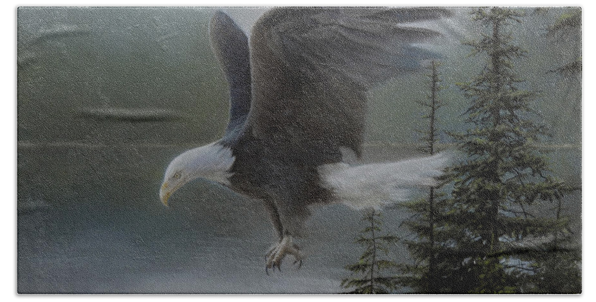 Eagle Bath Towel featuring the painting Purden Lake by David Vincenzi