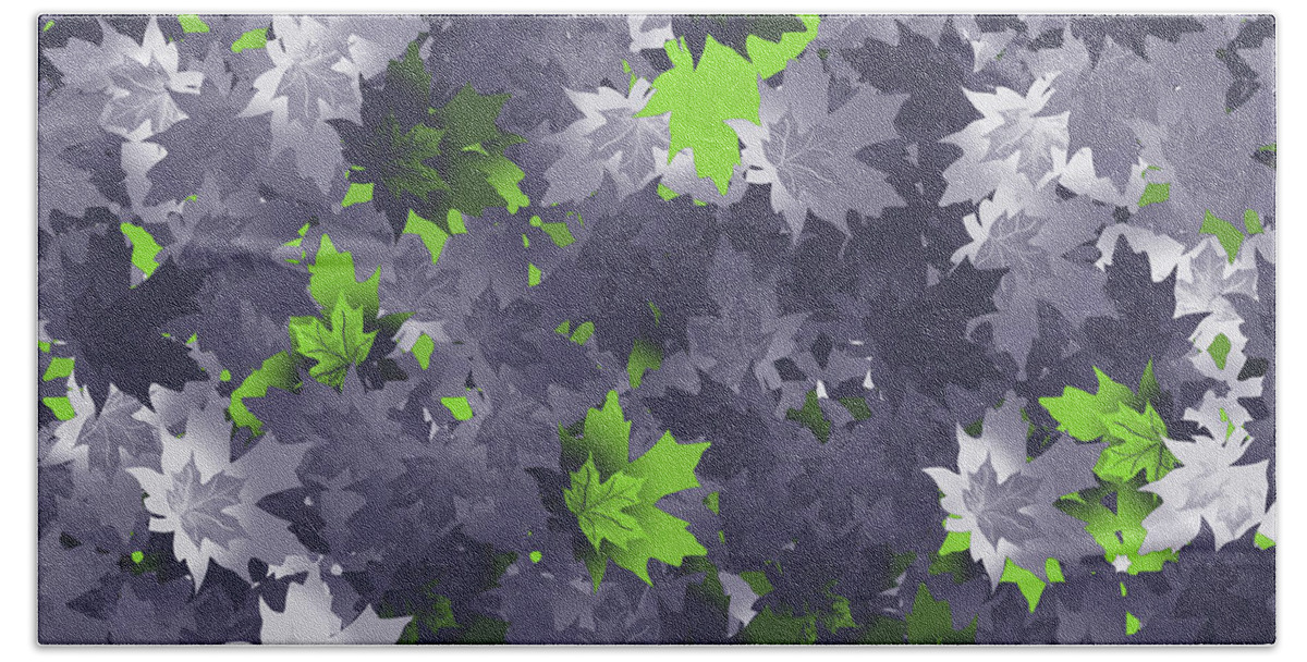 Purple And Green Leaves Bath Towel featuring the digital art Purple and Green Leaves by Two Hivelys
