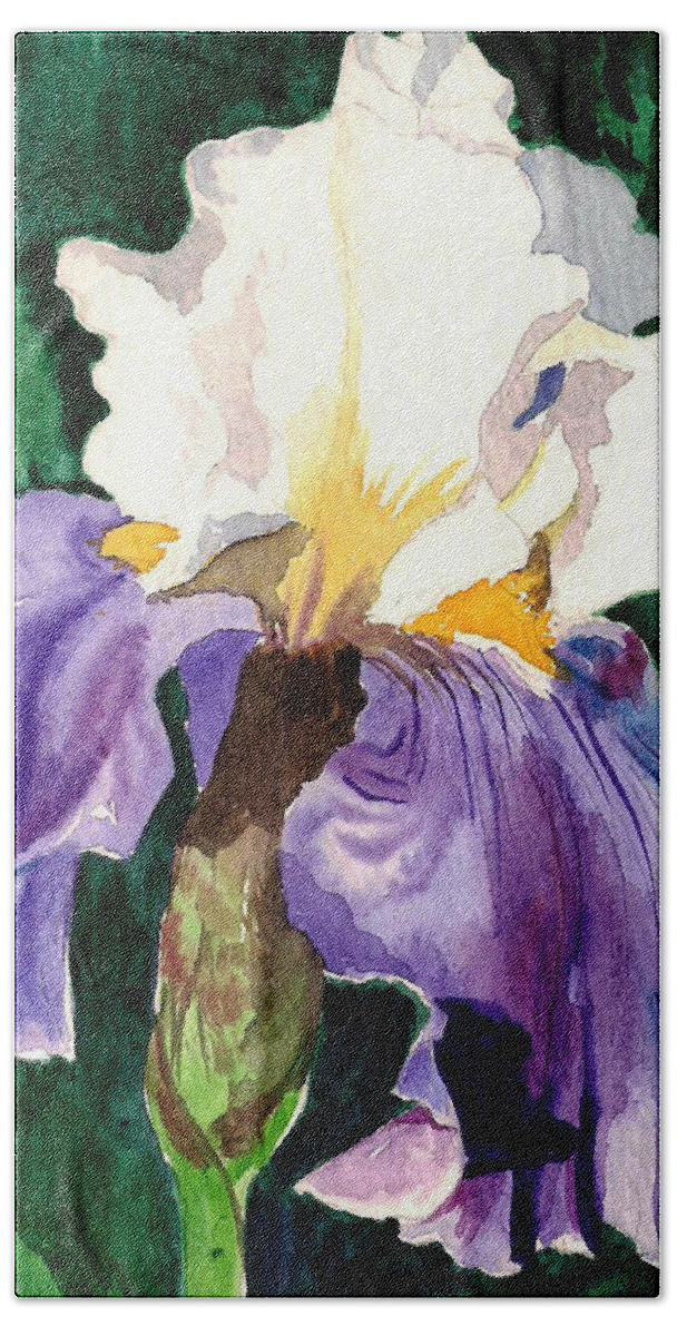Flower Hand Towel featuring the painting Purple and White Iris by Janis Grau