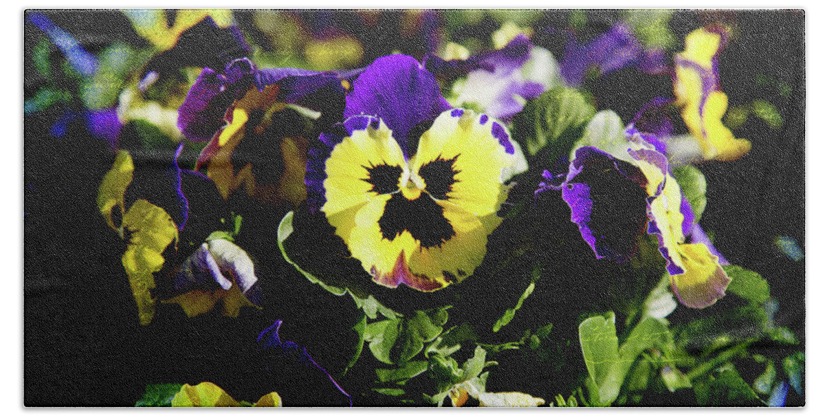 Flower Bath Towel featuring the photograph Purple and Yellow by Milena Ilieva