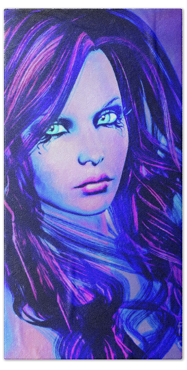 Purple Hand Towel featuring the digital art Purple Blue Portrait by Alicia Hollinger