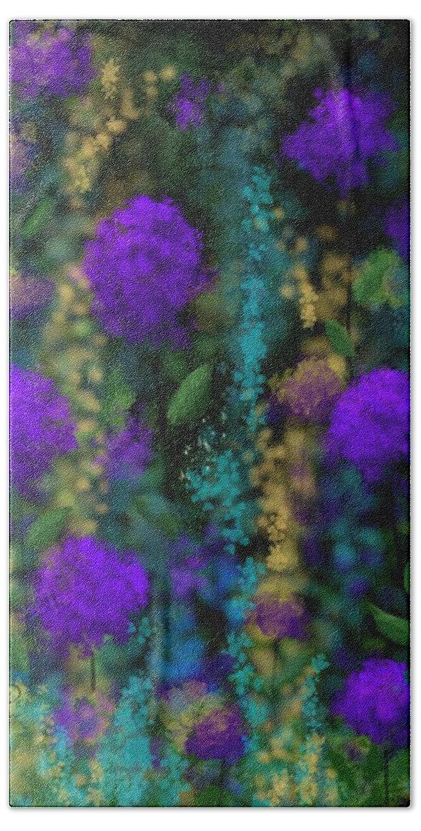 Flowers Hand Towel featuring the digital art Purple Blues by Kathleen Hromada