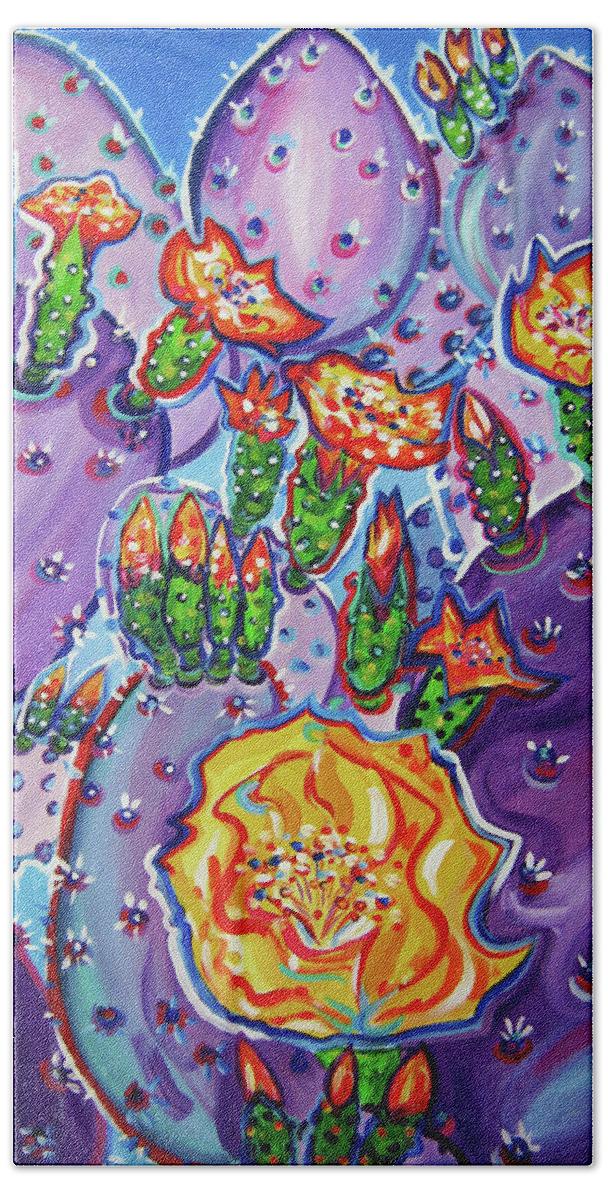 Colorscapes Fine Art Bath Towel featuring the painting Purple Cactus Flowers by Rachel Houseman