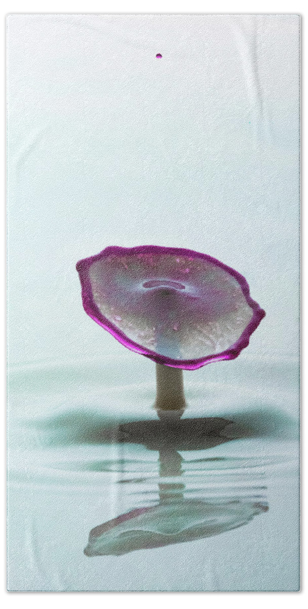 Wall Art Bath Towel featuring the photograph Purple Capped Drop by Marlo Horne