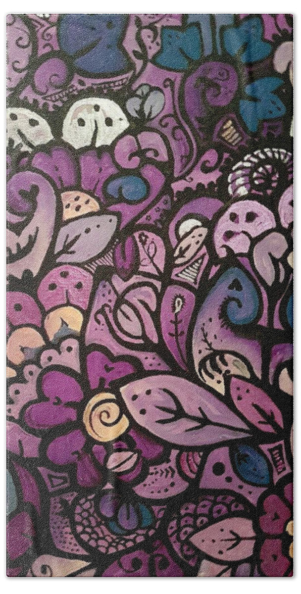 Mandala Paisley Purple Floral Bath Towel featuring the painting Purple by Carole Hutchison