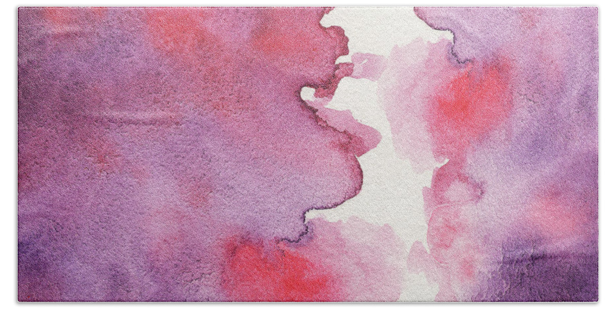 Abstract Bath Towel featuring the painting Purple Clouds Abstract Watercolor by Irina Sztukowski
