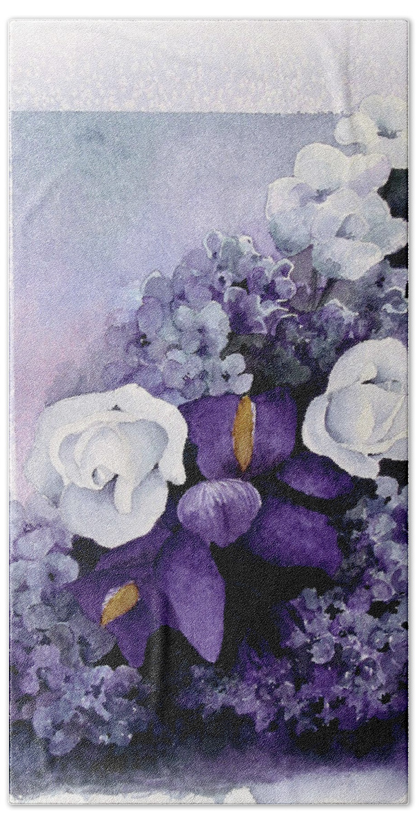 Flowers Bath Towel featuring the painting Purple Elegance by Lael Rutherford