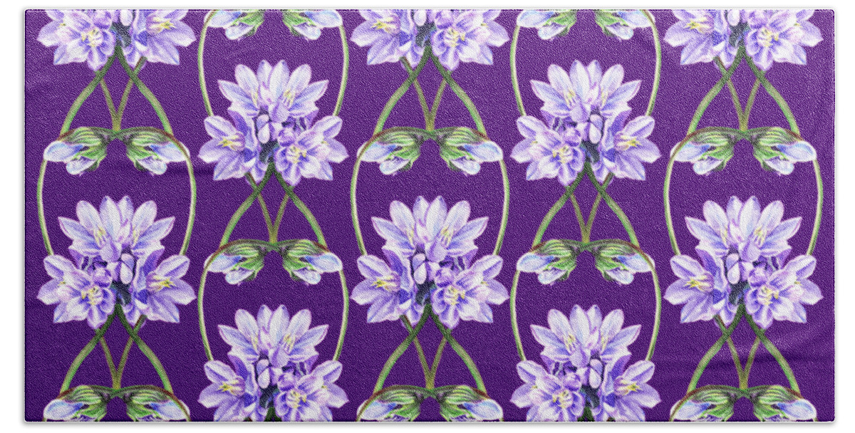 Purple Bath Towel featuring the painting Purple Flowers Hearts Pattern by Irina Sztukowski