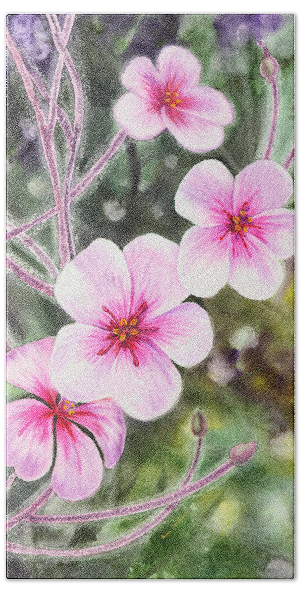 Purple Bath Towel featuring the painting Purple Flowers In Golden Gate Park San Francisco by Irina Sztukowski