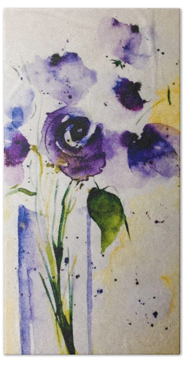 Flower Bath Towel featuring the painting Purple Flowers In The Vase by Britta Zehm