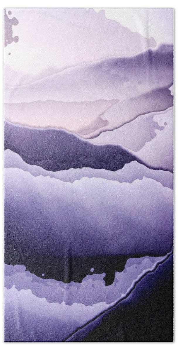 Abstract Hand Towel featuring the digital art Purple Fog by Ron Bissett