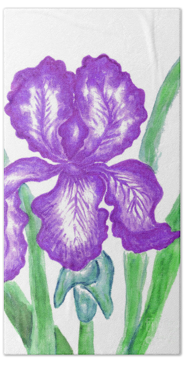 Visual Bath Towel featuring the painting Purple iris by Irina Afonskaya
