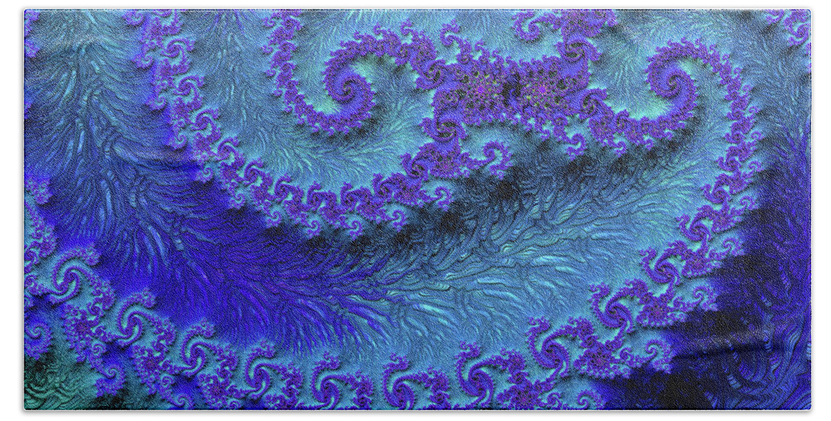 Frax Hand Towel featuring the digital art Purple Mountain Fjords by Jon Munson II