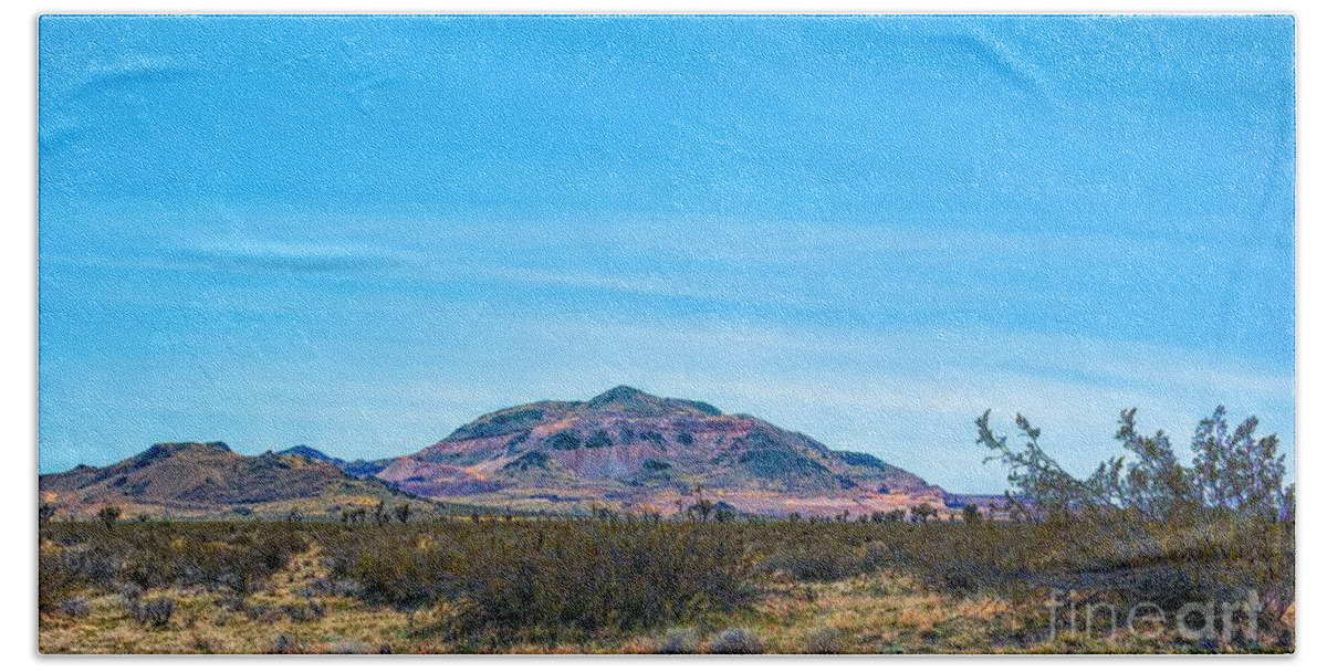 Purple Mountain; Tehachapi Mountains; Mojave Town; Mojave Desert; Mohave Desert; Antelope Valley; Joshua Trees; Vegetation; Blue Sky; Joe Lach; California Hand Towel featuring the photograph Purple Mountain by Joe Lach