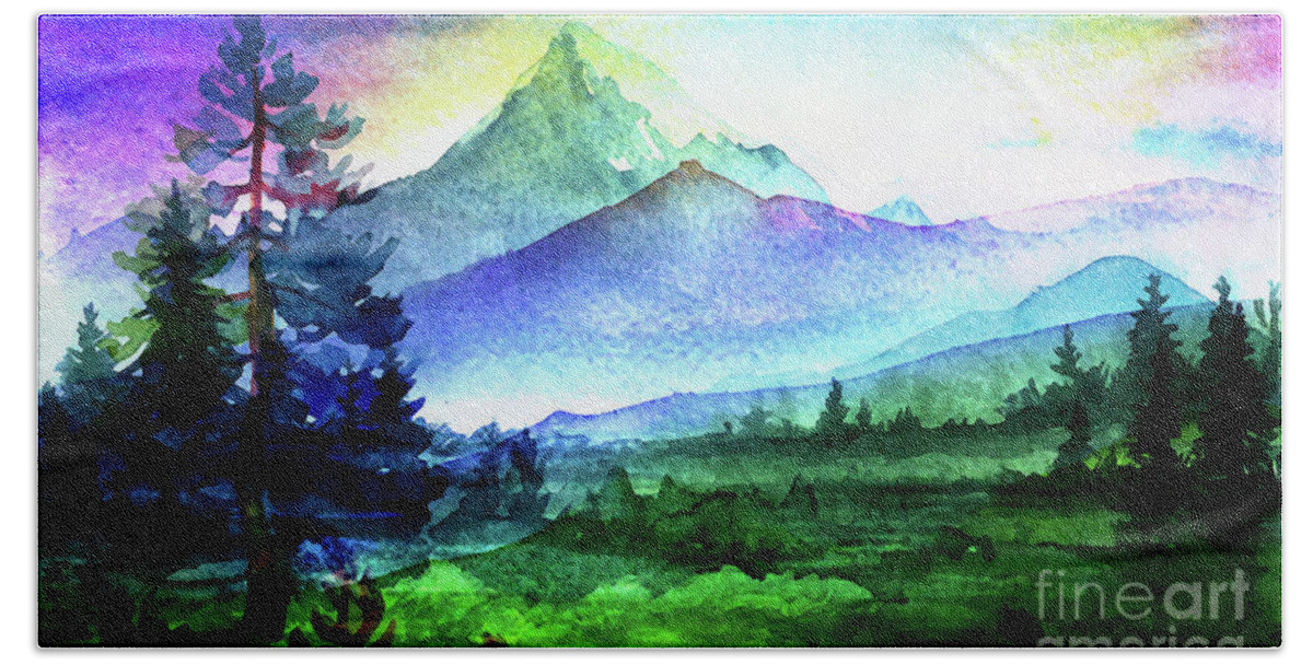 Hill Hand Towel featuring the mixed media Purple Mountains Majesty by Digital Art Cafe