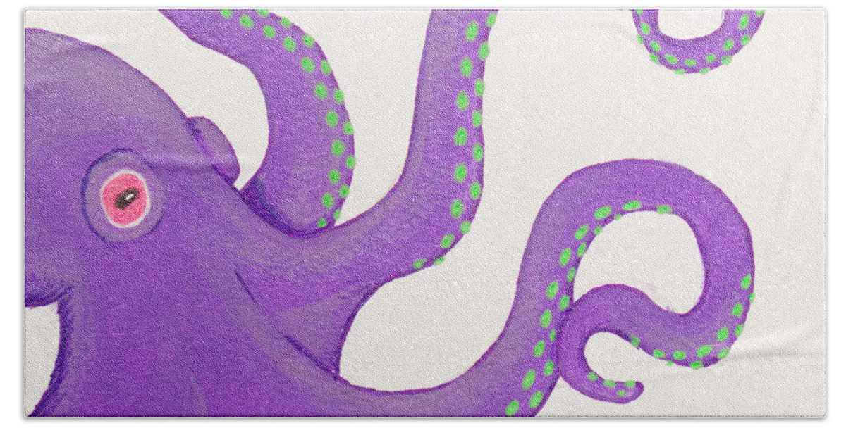 Octopus Hand Towel featuring the painting Purple octopus by Stefanie Forck