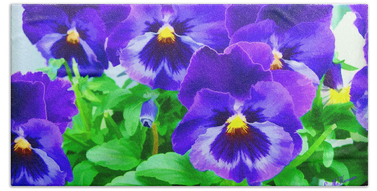 Pansies Hand Towel featuring the photograph Purple Pansies by Wendy McKennon