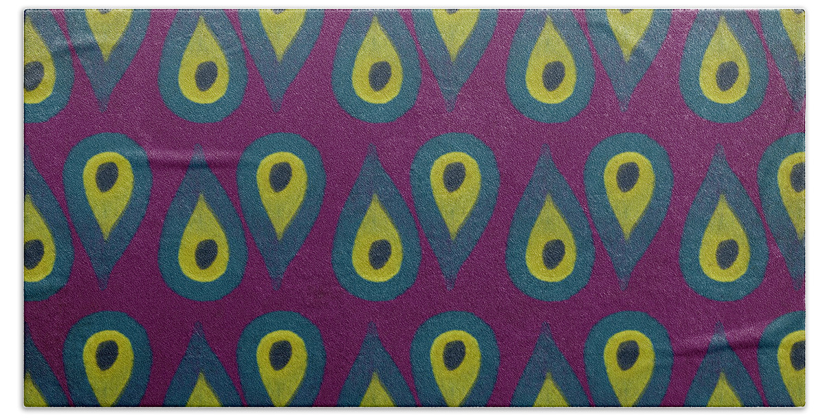 Pattern Bath Towel featuring the mixed media Purple Peackock Print by Linda Woods