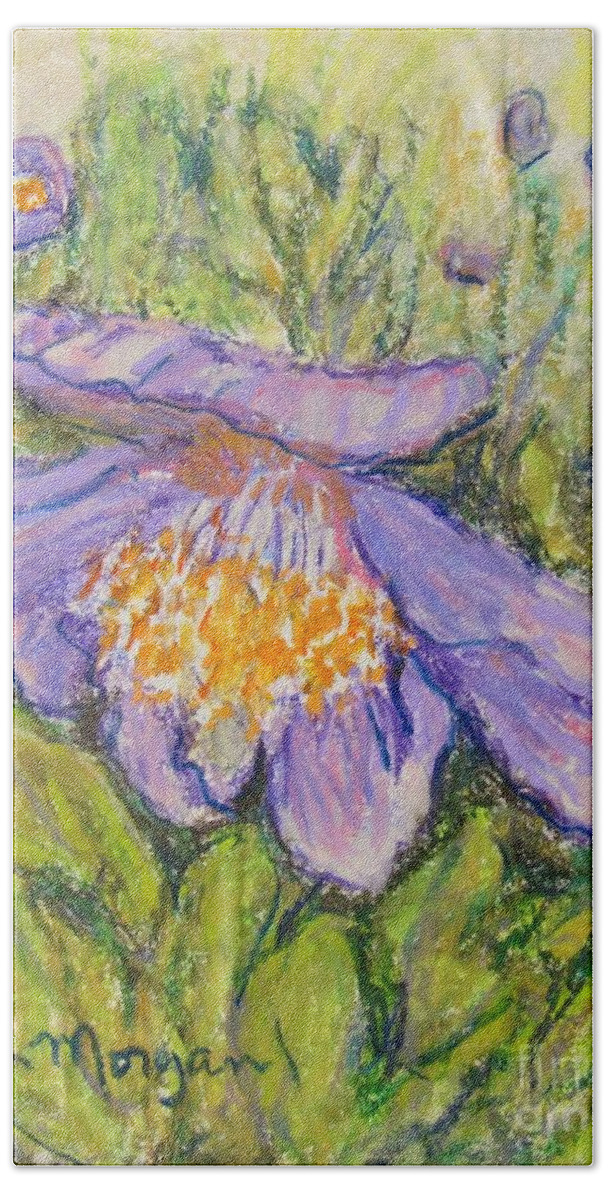 Poppy Hand Towel featuring the painting Purple Poppy by Laurie Morgan