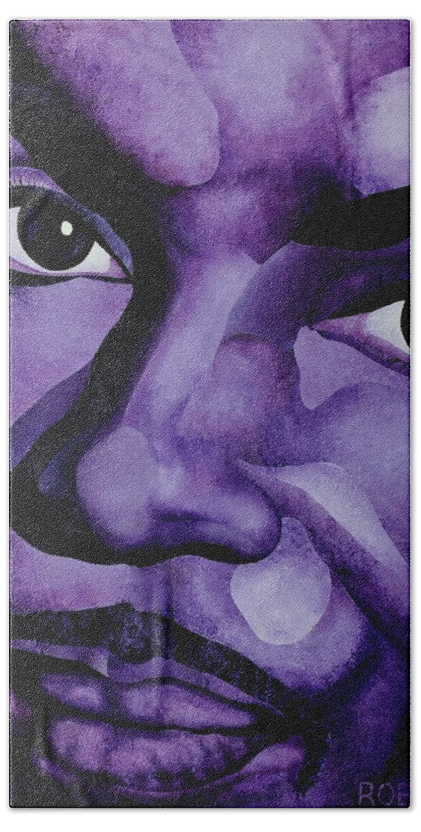 Prince Close Up Portrait Hand Towel featuring the painting Purple Reign by William Roby