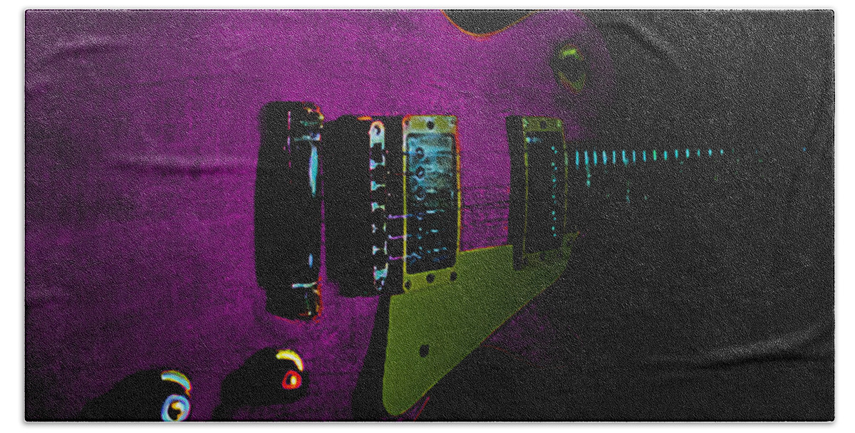Guitar Bath Towel featuring the digital art Purple Relic Les Paul II Hover Series by Guitarwacky Fine Art