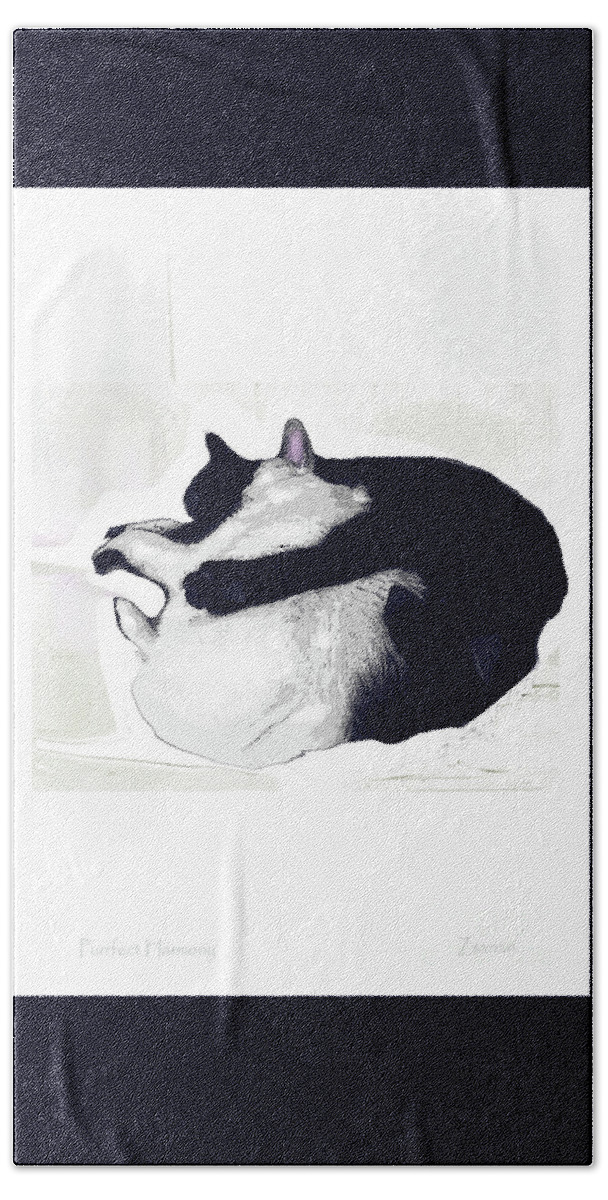 Cats Bath Towel featuring the mixed media PurrFect Harmony by Zsanan Studio