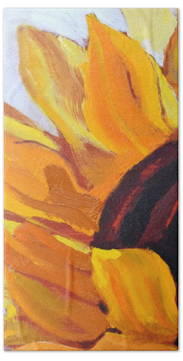Sunflower Bath Towel featuring the painting Put on a Happy Face Sunflower Oil Painting by Donna Tuten