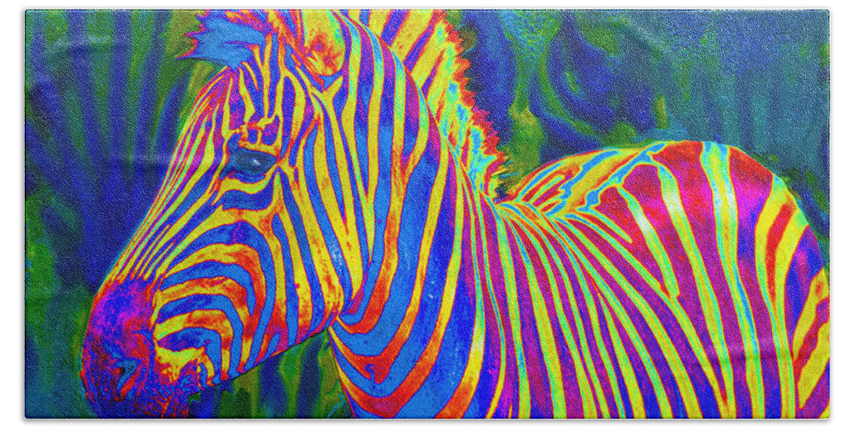 Jane Schnetlage Bath Towel featuring the digital art Pyschedelic Zebra by Jane Schnetlage