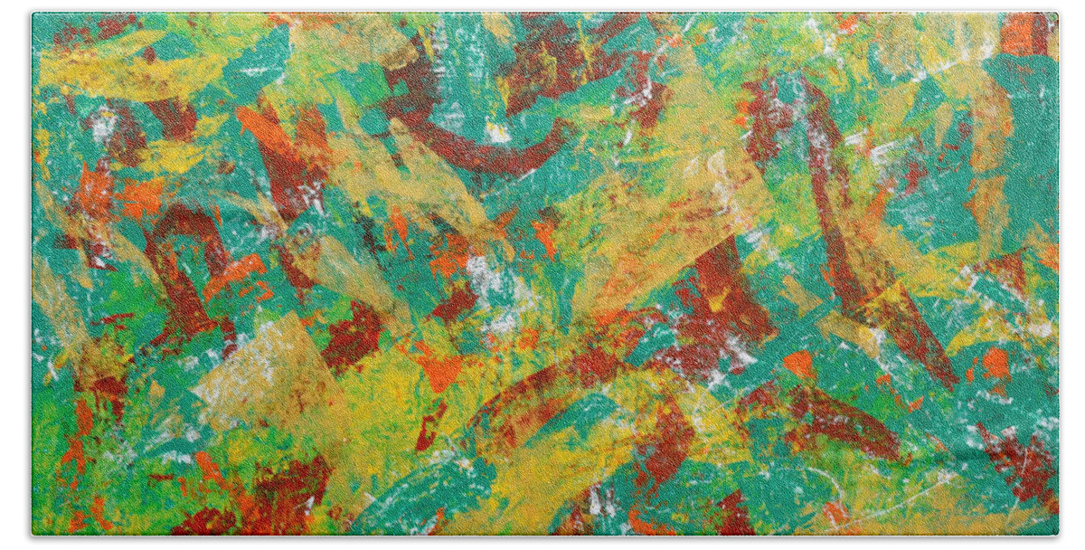 Abstract Hand Towel featuring the painting Quantri by Sumit Mehndiratta