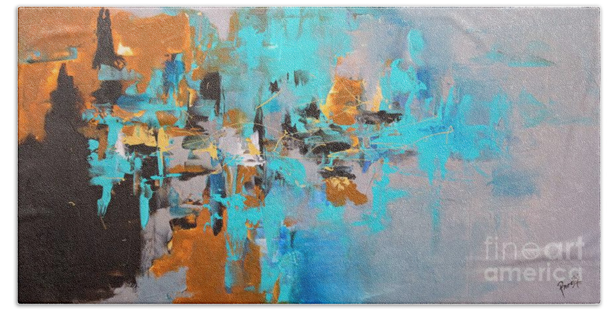 Blue Hand Towel featuring the painting Quartz by Preethi Mathialagan