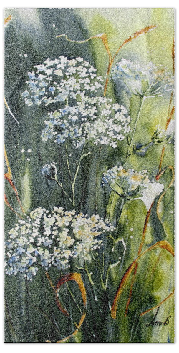 Watercolor Bath Towel featuring the painting Queen Ann's Lace by April McCarthy-Braca