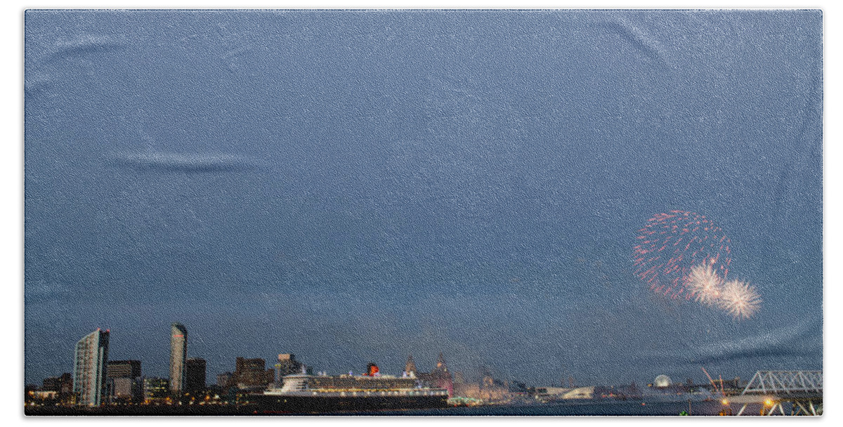  Cunard Hand Towel featuring the photograph Queen Mary 2 celebrates #175 by Spikey Mouse Photography