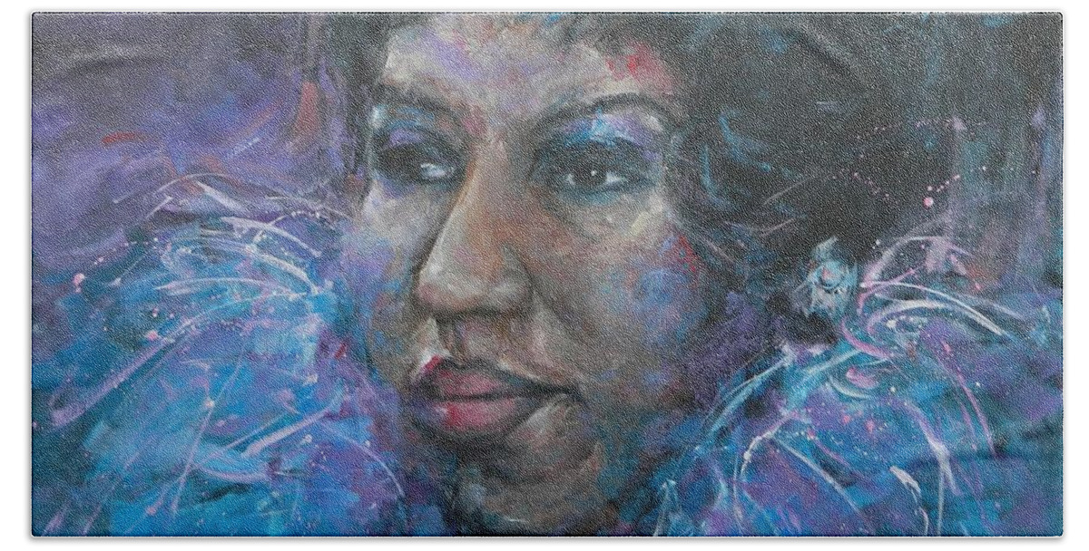 Aretha Hand Towel featuring the painting Queen of Soul by Dan Campbell