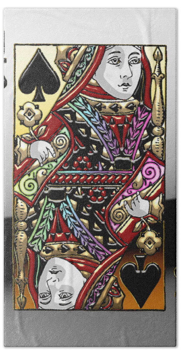 'gamble' Collection By Serge Averbukh Bath Towel featuring the digital art Queen of Spades  by Serge Averbukh
