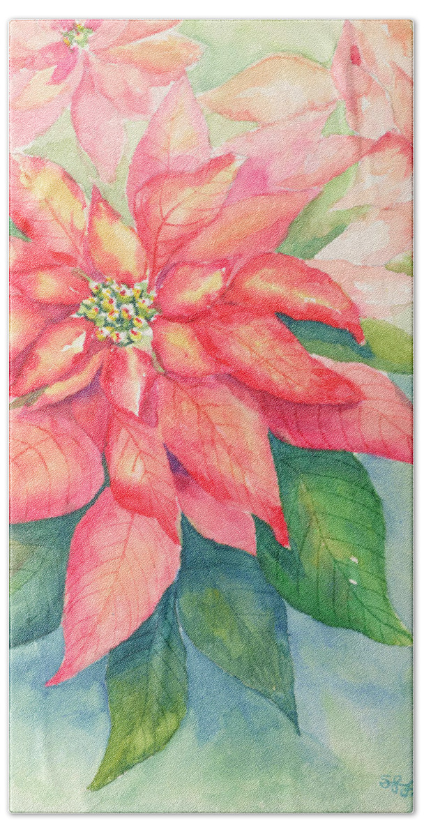 Poinsettia Hand Towel featuring the painting Queen of the Show by Sandy Fisher