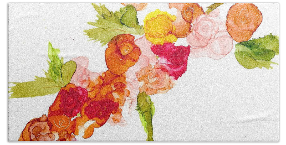 Florals Hand Towel featuring the painting Queens Day Roses by Bonny Butler