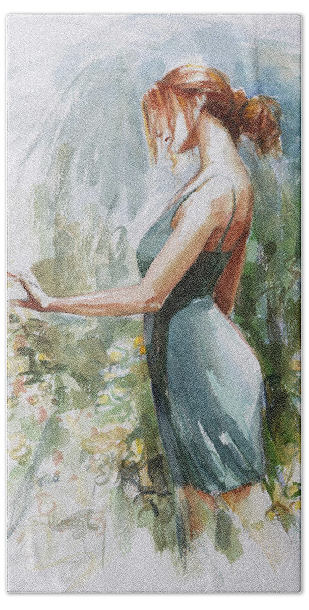Garden Hand Towel featuring the painting Quiet Contemplation by Steve Henderson