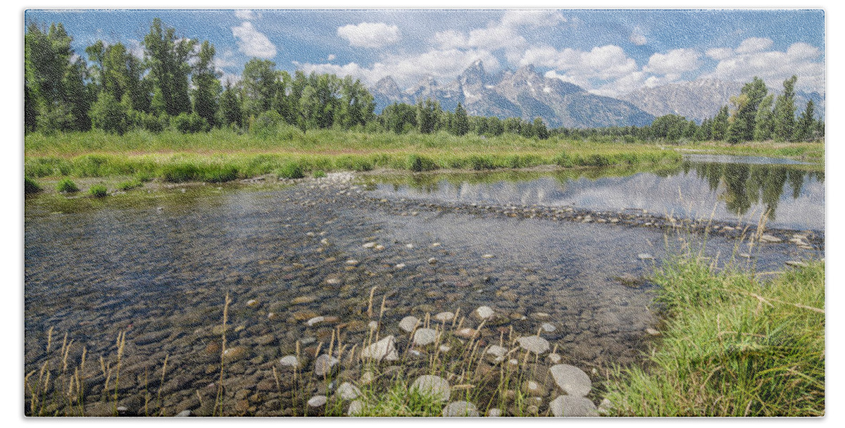 Grand Tetons Hand Towel featuring the photograph Quiet Day on the Snake by Margaret Pitcher