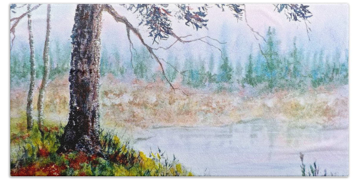 Watercolor Bath Towel featuring the painting Quiet Inlet by Carolyn Rosenberger