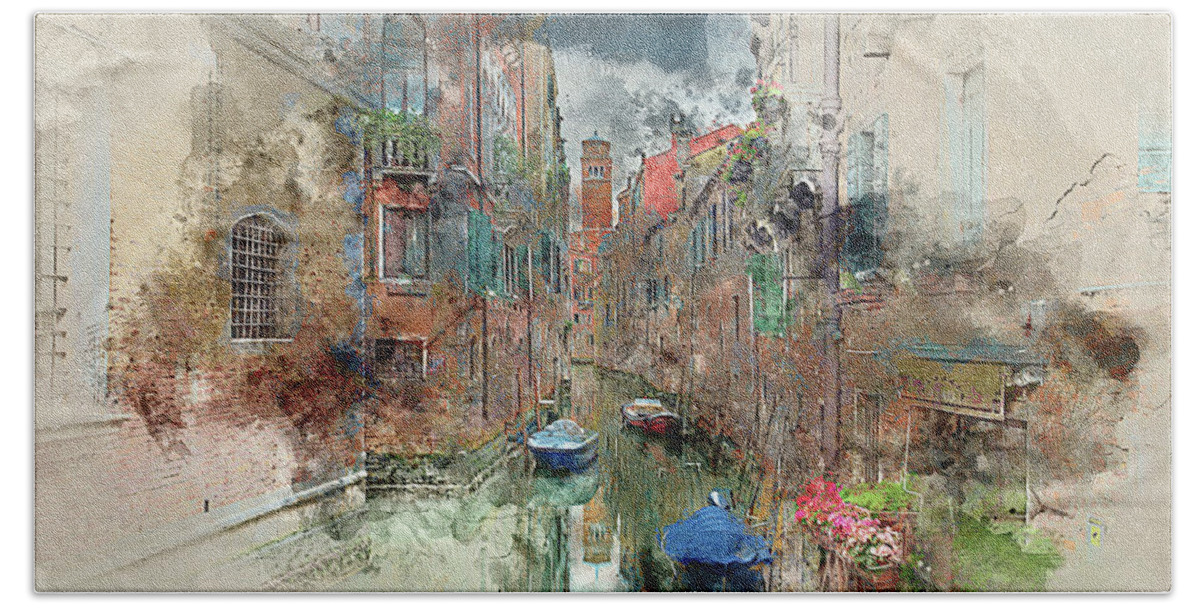 Venice Bath Towel featuring the digital art Quiet Morning in Venice by Peter Kennett